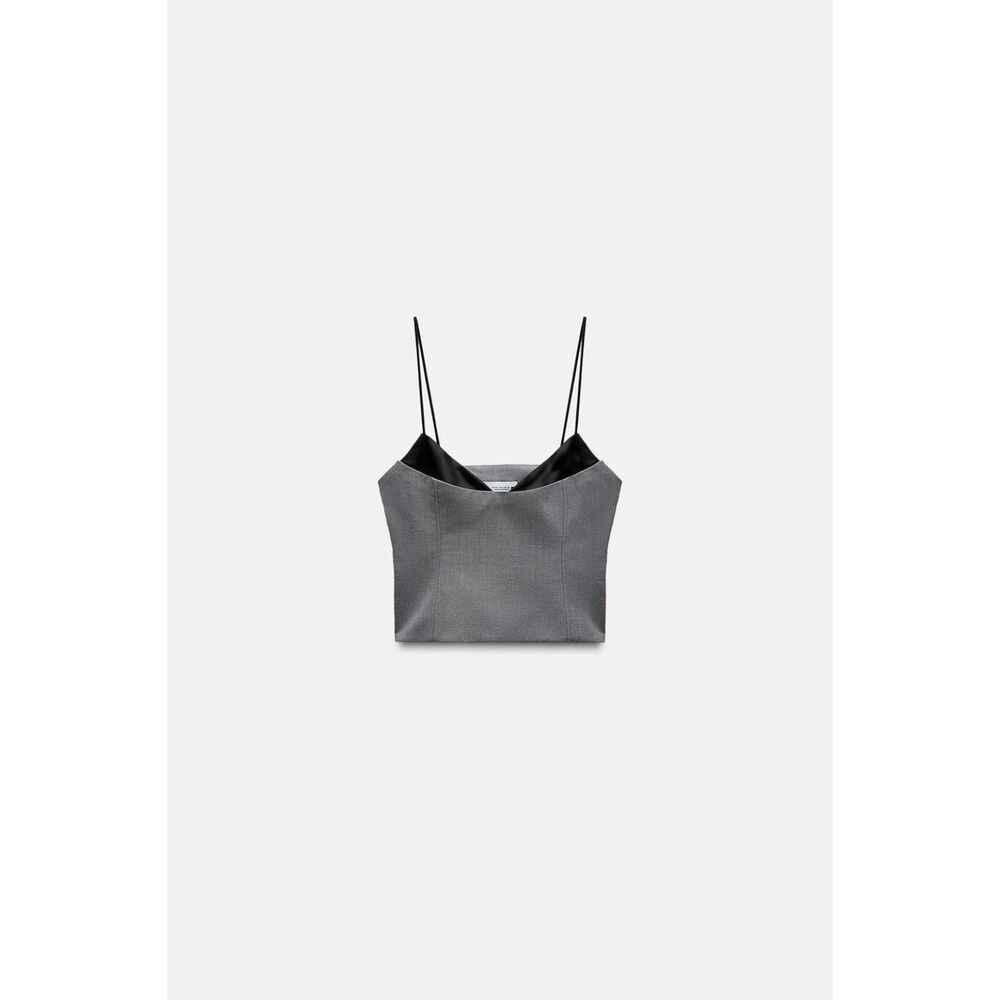 NWT ZARA SATIN EFFECT COMBINATION STRAPPY TOP - Gray